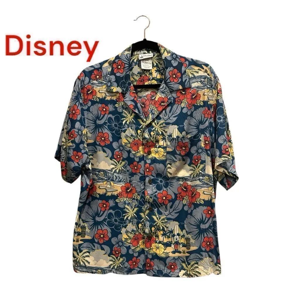 Disney Men's Floral Hawaiian button up Shirt Mickey Donald. & Pluto